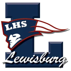 Lewisburg High School logo with a large navy L, a patriot head emblem, and cursive Lewisburg text