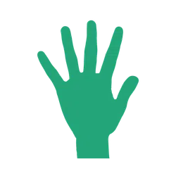 Green silhouette of an open human hand with five fingers spread out on a black background