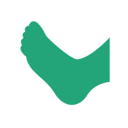 Simple green graphic illustration of a human foot with toes visible against a black background