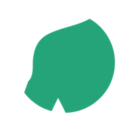 Simple green leaf icon with a pointed tip and a short stem on a transparent background