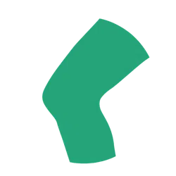 Simple green abstract shape resembling a bent knee or an elbow on black background