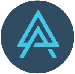 Blue stylized letter A logo inside a dark blue circle background representing a modern design.