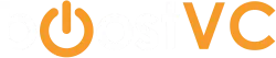 BoostVC logo with stylized orange power button and bold orange letters on a black background.