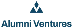 Alumni Ventures logo with a dark blue triangular symbol above the company name in bold text.