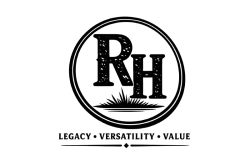 RH logo with bold letters and a sunburst design inside a circle, featuring text Legacy Versatility Value below.