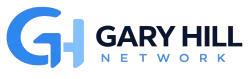 Gary Hill Network logo with stylized blue GH letters and bold black text on white background