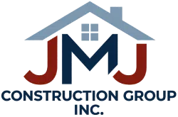 J M J Construction Group Inc logo with stylized house roof and window in red and blue colors
