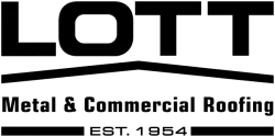 Lott Metal & Commercial Roofing logo with bold text and roofline graphic, established in 1954.