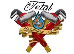 Logo with crossed red and yellow pipe wrenches, blue flame drop, and banner reading Mechanical Care