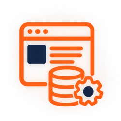 Website & CRM Setup icon from the site's generated brand icon set (a flat, single-weight outline with rounded line caps and simple geometric shapes)