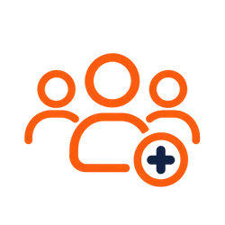 Team Onboarding icon from the site's generated brand icon set (a flat, single-weight outline with rounded line caps and simple geometric shapes)