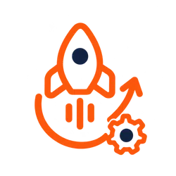 Launch & Optimization icon from the site's generated brand icon set (a flat, single-weight outline with rounded line caps and simple geometric shapes)