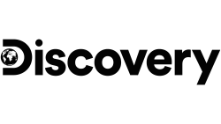 Black Discovery logo with stylized globe inside the letter D on a transparent background