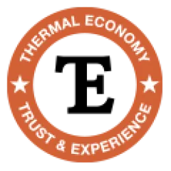 Thermal Economy logo orange circular badge with white text trust and experience and two white stars