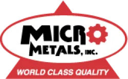 Micro Metals Inc. logo featuring black text and a red gear with slogan World Class Quality