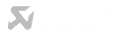 Akrapovic logo with stylized silver initials and bold white text on black background