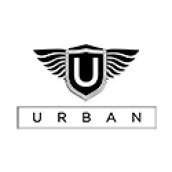 Urban motorcycle emblem with wings and shield logo in black and white