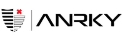 Anrky logo with stylized shield featuring black and white stripes and a red X above modern black text.