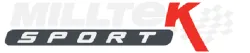 Milltek Sport logo with bold lettering and a red letter K alongside a checkered flag graphic.
