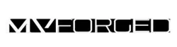 Black and white logo design of the word MV Forged with bold, stylized geometric letters.