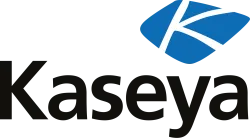 Kaseya company logo with stylized blue and white geometric symbol above black text