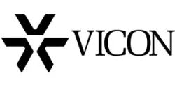 Black Vicon logo with geometric symbol and uppercase lettering on white background