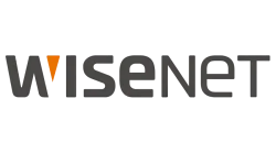 Wisenet logo with bold black letters and a distinctive orange triangle in the letter I on white background
