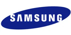 Blue oval Samsung logo with white uppercase letters on a white background
