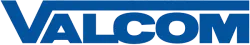 Valcom logo featuring bold blue uppercase letters with a geometric design.
