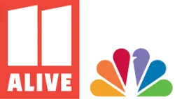 11 Alive NBC logo with red background and white text next to NBC colorful peacock icon on white background