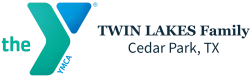 Twin Lakes Family YMCA logo with green and blue Y symbol and text Cedar Park, TX