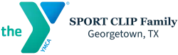 YMCA Sport Clip Family logo with teal and blue Y symbol and Georgetown, TX text