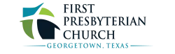 Logo of First Presbyterian Church in Georgetown, Texas with stylized cross and modern design.