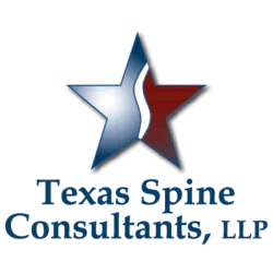 Logo of Texas Spine Consultants featuring a star design in red, white, and blue colors.