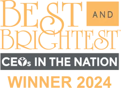 Best and Brightest CEOs in the Nation Winner 2024 award logo with gold and gray text
