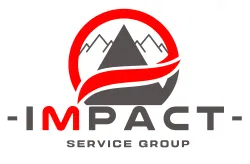 Impact Service Group logo with stylized mountains and a red swoosh around a peak