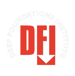 Deep Foundations Institute logo with red DFI letters and white text on black background in circular layout.
