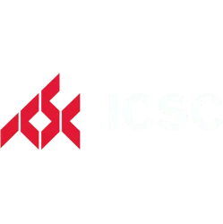 Red geometric ICSC logo with bold white letters on black background representing International Council of Shopping Centers.