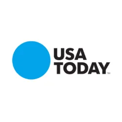 Blue circle with black USA TODAY text logo on white background