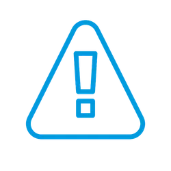 Blue warning triangle with exclamation mark inside on a black background symbolizing caution or alert