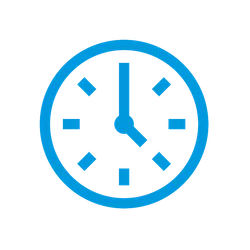 Blue clock icon showing time at 5:00 on a black background.