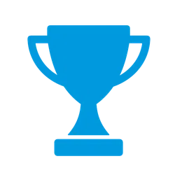Blue trophy icon symbolizing achievement and success on a black background