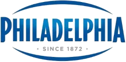 Philadelphia logo with blue text and oval outline, featuring the phrase Since 1872 in gray.