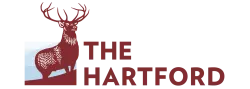 The Hartford logo featuring a standing stag with antlers beside the company name in bold, dark red letters.