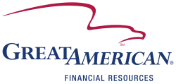 Great American Financial Resources logo with stylized red eagle and blue text on white background