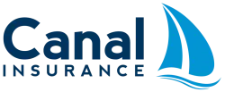 Canal Insurance logo featuring bold navy text and a light blue sailboat icon.