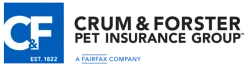 Crum & Forster Pet Insurance Group logo with CF initials and established date 1822 on blue background