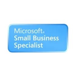 Microsoft Small Business Specialist logo in blue with white text.