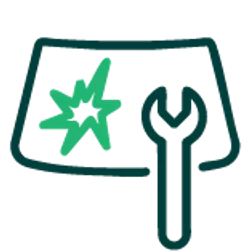 Icon of a car dashboard with a wrench and a star symbol representing maintenance or repair services.