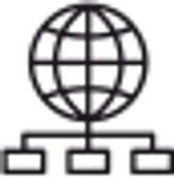 Black network globe icon with three connected nodes representing global connectivity and networking.